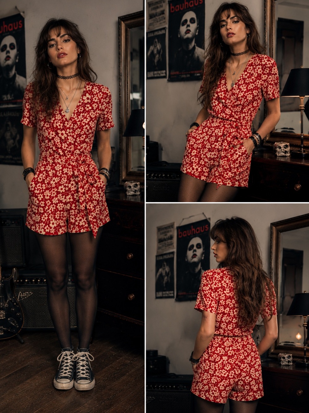 Madewell Floral Feminine Red Wrap Romper Dress with Short Sleeves 🍒🍓